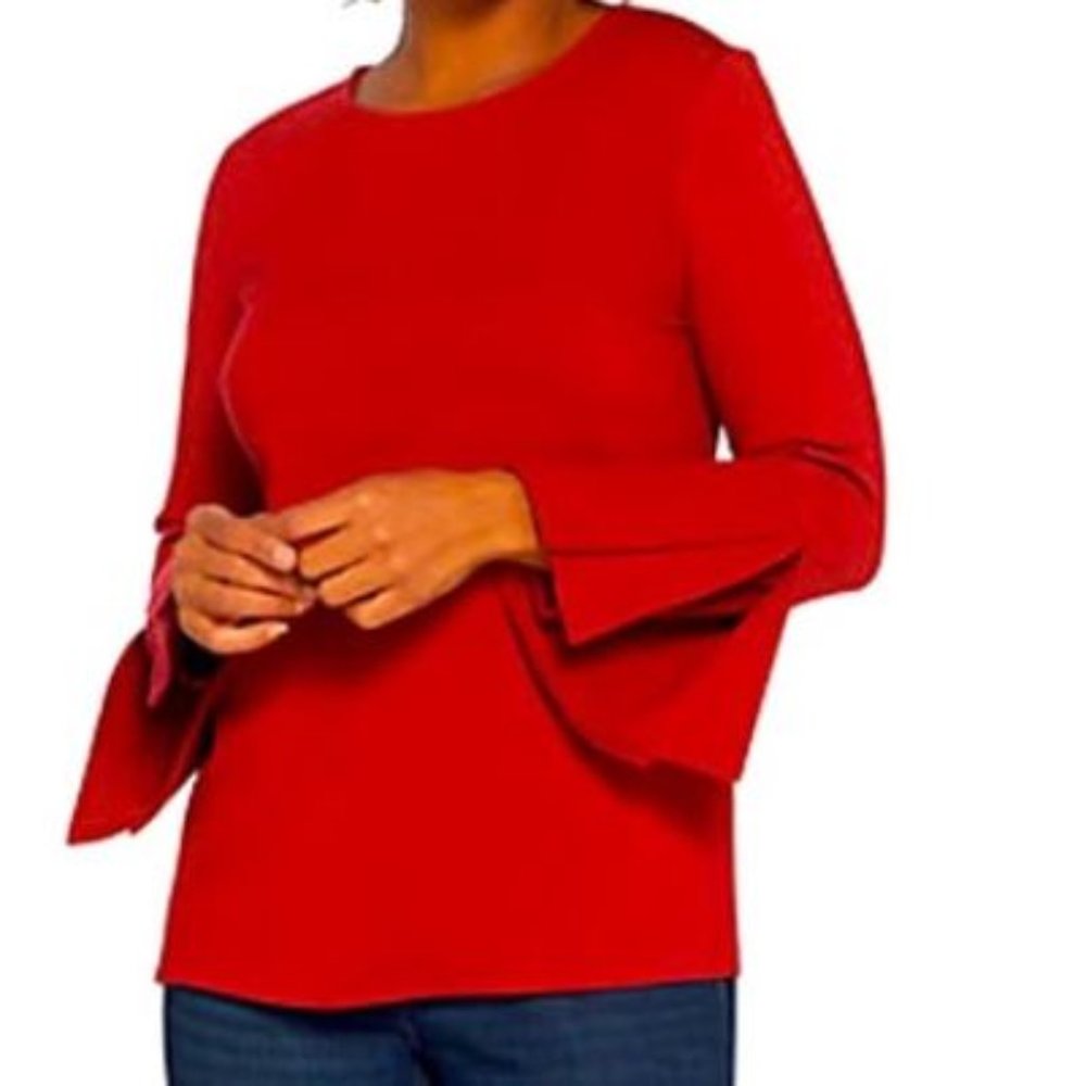 Martha Stewart two way strtech tunic style Top with Bracelet Bell Sleeves, L